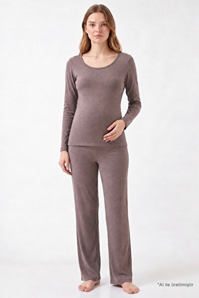 Cottonhill Premium - Serene Collection | Vizon Yüksek Bel Bol Paça Rib Dokulu...