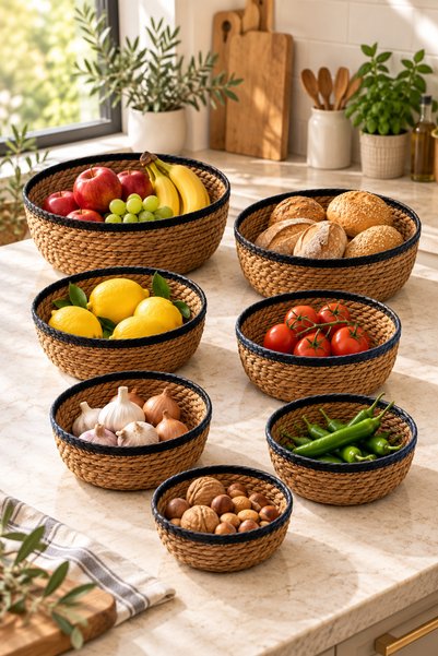 HOMENIVA 7-Piece White Detailed Wicker Basket Set – Decorative Organizer