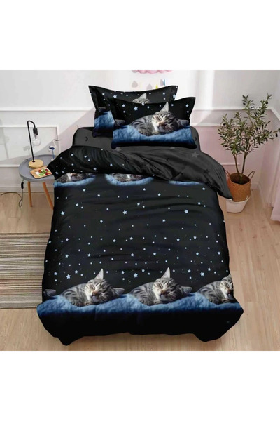 decorami Bed linen 1 PERSON, FINE, 4 pieces, Black, kittens
