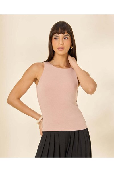 REDTAG Women Pink Plain Boat Neck Tank Top