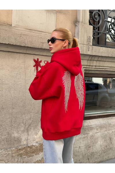 ELBEY Hooded Stone Embroidered Oversize Sweatshirt