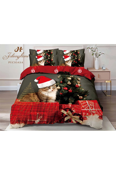 decorami Double bed linen, FINET, Digital Print, Christmas, Red, Brown, kitty...