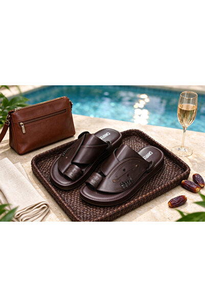 Huanhuan Shoe Men's Vintage Leather Toe Ring Slippers Fashion Trendy Embroide...