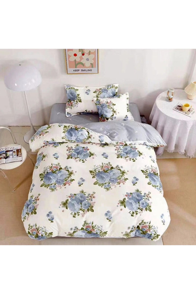 decorami Bed linen 140x200cm, FINET, 4 pieces, with Stretchy, Gray, flowers