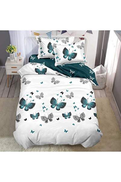 decorami Bed linen 1 PERSON, FINE, 4 pieces, White, Green, butterflies