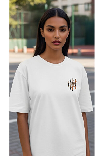 'Tiger Eye' Beyaz Oversize Tişört