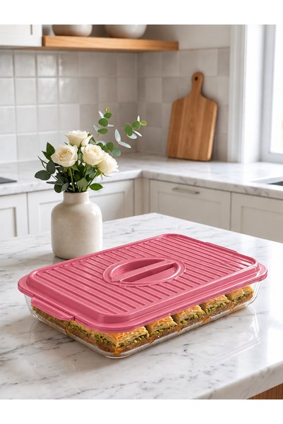 Cazoria Capac dreptunghiular Borcam, roz, pentru depozitare și protecție, 40 × 27 cm