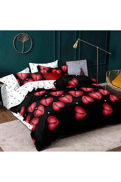 decorami Bed linen 1 PERSON, FINE, 4 pieces, Black, hearts