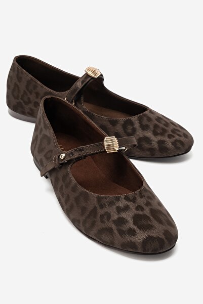 LuviShoes KATHY Kahverengi Desenli Tokalı Kadın Babet Ayakkabı