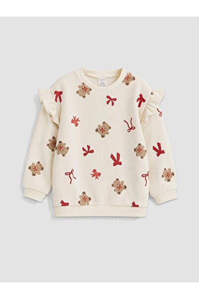 LC Waikiki Crew Neck Ruffled Patterned Baby Girl Sweatshirt (W6)