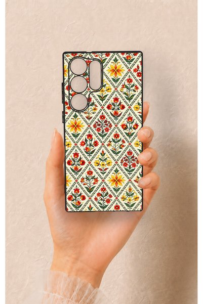 Vip Case Samsung S23 Ultra Compatible Tile Tulip Patterned Silicone Case