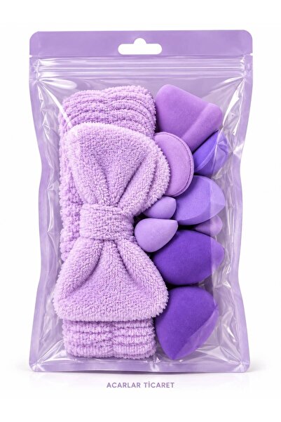 Acarlar Ticaret 14 Parça Spa Cilt Bakım Seti Yüz Temizleme Bandı, Makyaj Süng...