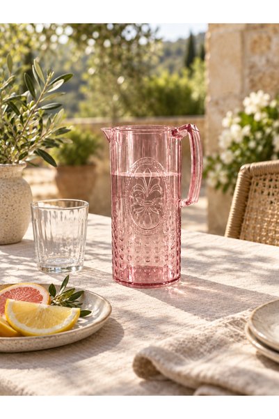LEYA HOME Pembe Kabartmalı Desenli Lüks Akrilik Sürahi