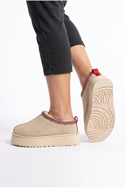 Öner Shoes Γυναικείες μίνι σουέτ παντόφλες με γούνα στο εσωτερικό τους, στενή...