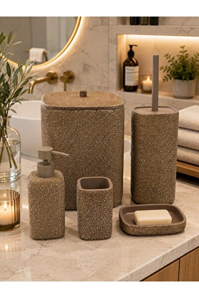 Onedekor 5 Parça Lüx Laduree Loren Brown Banyo Seti