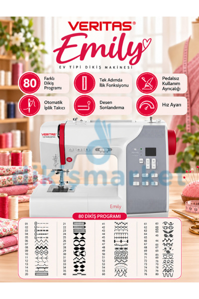 dm dikişmarket Veritas Emily Ev Tipi Dikiş Makinesi 80 Dikiş Programlı
