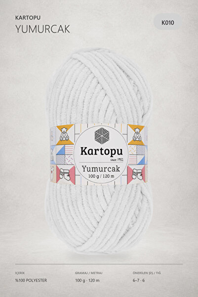 Kartopu K.artopu Yumurcak Kadife El Örgü Ipi Beyaz K010