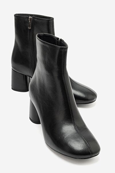 LuviShoes AUBERT Siyah Cilt Kadın Topuklu Bot