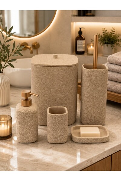 Onedekor 5 Parça Lüx Laduree Loren Bej Banyo Seti
