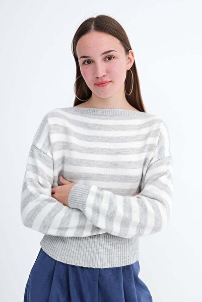Addax Boat Neck Striped Knit Sweater K3525