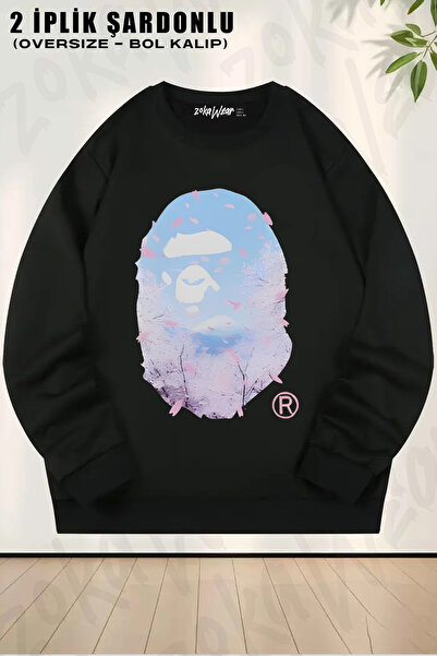 ZOKAWEAR Sakura Ape Head Printed Crew Neck Sweatshirt