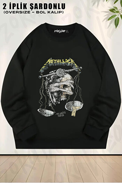 ZOKAWEAR Metallica and Justice for All Rock Metal Music Printed Crew Neck Swe...