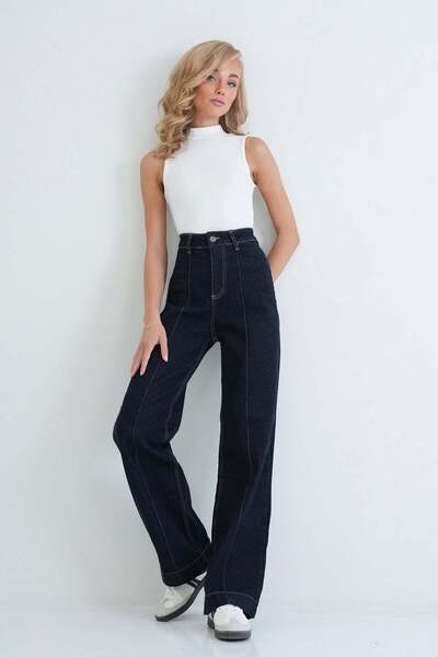 Trend Alaçatı Stili Women's Navy Blue Cimalı Washed Jean Trousers Alc-X15906