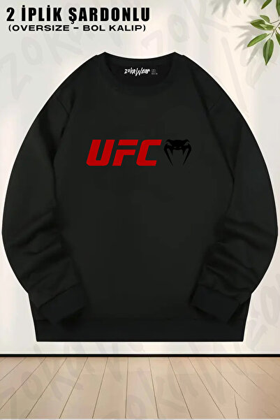 ZOKAWEAR Ufc Logo Printed Crew Neck Sweatshirt