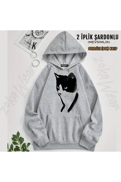 ZOKAWEAR Black Cat Printed Hooded Sweatshirt for Beautiful Cats