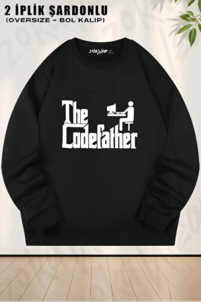 ZOKAWEAR The Codefather Godfather Computer Code Pirate Printed Crew Neck Swea...