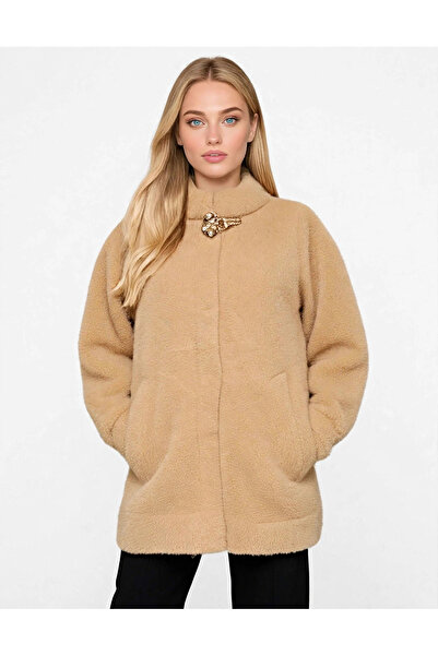 Generic Brand Γυναικείο Γουνάκι Teddy με Διακοσμητική Χρυσή Καρφίτσα - Camel ...