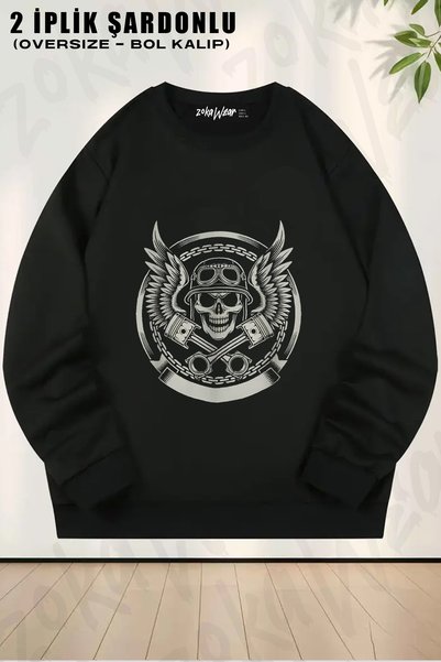 ZOKAWEAR Skull Repair – Суитшърт с обло деколте и принт на череп за велосипед...