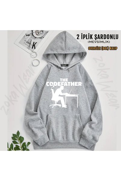 ZOKAWEAR سويت شيرت بقلنسوة مطبوع عليه The Codefather Coding