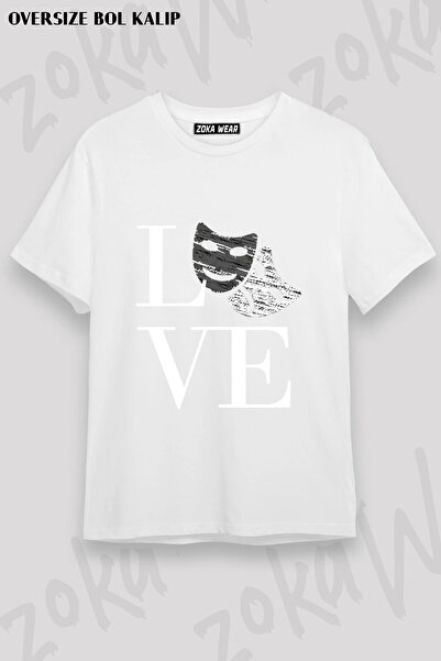 ZOKAWEAR Love Theater Theater Aski Maskes Art Art Printed T-Shirt