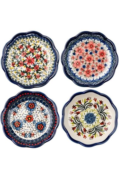 KASTWAVE 4pcs Porcelain Appetizer Plates - 4-Inch Ceramic Snack & Sauce Dippi...