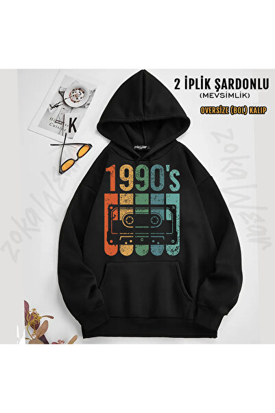 ZOKAWEAR Vintage Retro 1990S Printed Cassette Tape Printed Hooded Sweatshirt