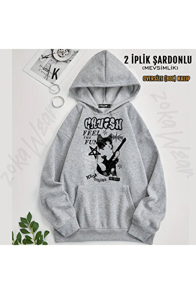 ZOKAWEAR Y2K Vintage Cats Printed Hooded Sweatshirt