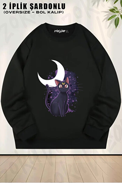 ZOKAWEAR Luna Cat Sailor Moon Moon Sailor Printed Crew Neck Sweatshirt