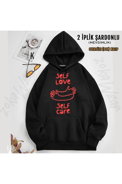 ZOKAWEAR Self Care Self Love Printed Hooded Sweatshirt