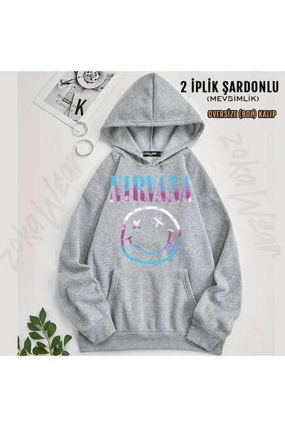 ZOKAWEAR Smile Face Nirvana Printed Hooded Sweatshirt