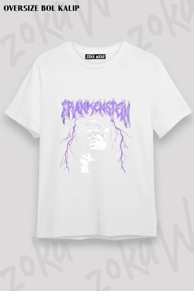 ZOKAWEAR تي شيرت Universal Monsters Frankenstein Monster مطبوع عليه معدنًا
