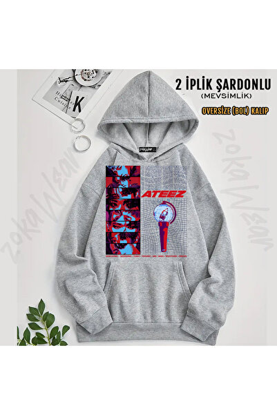 ZOKAWEAR Band 8 Makes One Team Ateez Printed Hooded Sweatshirt