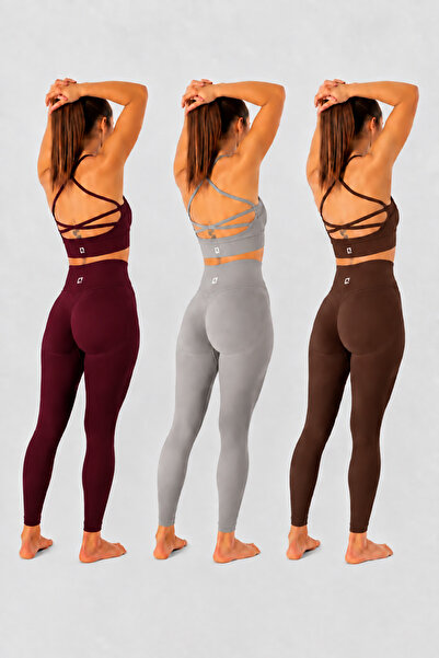 HARSFIT مجموعة من 3 سراويل رياضية بريزا سكرينتش عالية الخصر بدون خياطة