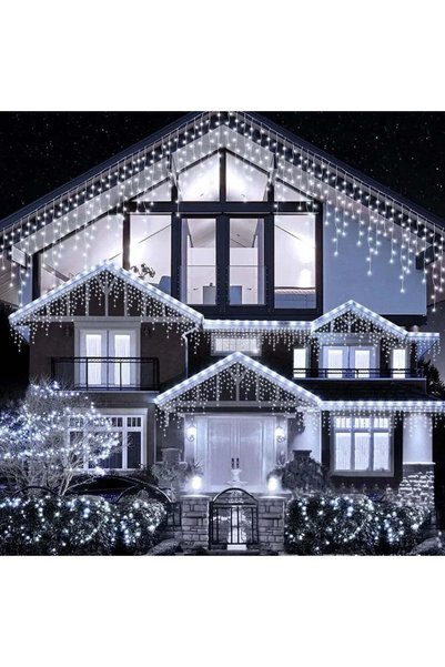 Promagg Instalație de Crăciun, 25 de metri de țurțuri, franjuri neregulate cu 500 LED-uri, 8 moduri, interior/exterior