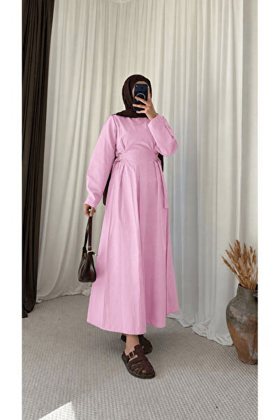 Hepsi Moda Yanları D Toka Kuşaklı Elbise - 6187 - Pembe