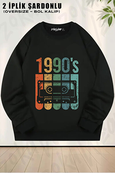 ZOKAWEAR Vintage Retro 1990S Printed Cassette Tape Printed Crew Neck Sweatshirt