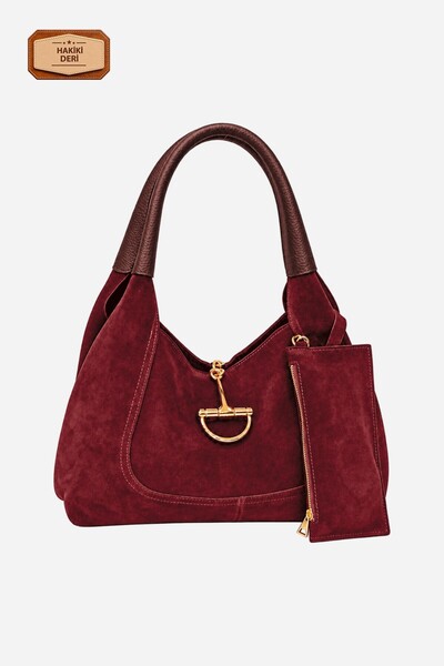 Alessia Bag حقيبة كتف نورا كبيرة الحجم من الجلد السويدي الأصلي مع مشبك معدني