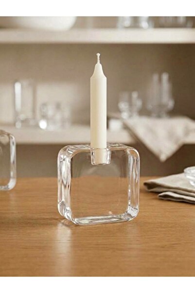 Paşabahçe Nude Glass Kare Cam Şamdan, Modern Tasarım Mumluk, Dekoratif Mumluk...
