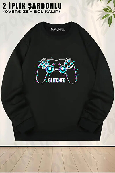ZOKAWEAR Glitched Playstation Glitch Printed Crew Neck Sweatshirt