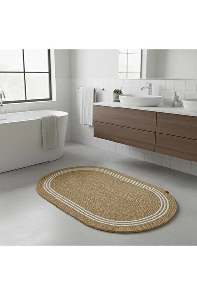 Hasır Çizgili Jüt Paspas – Yıkanabilir Banyo ve Balkon Paspası – Doğal Dekoratif Paspas – 3 Renk -40x60
